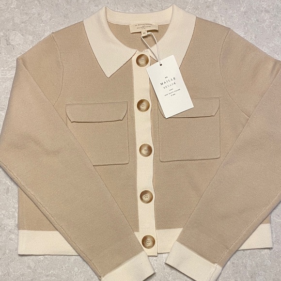 Sezane Betty Cardigan Sweater Vanilla with Ecru detail XS NWT - Picture 4 of 7